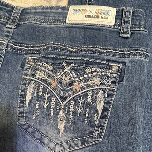Grace Blue Boot Cut Jeans with Embroidered Pocket